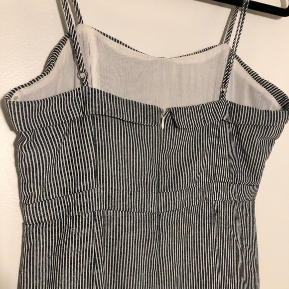 White & Navy Striped Midi Dress w/ Cutout - Size M - Picture 3 of 5